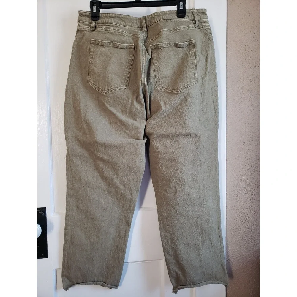 Loft The Straight Crop Jeans‎ Women SZ 12  High Rise Curvy Fit Leg Green Raw Hem